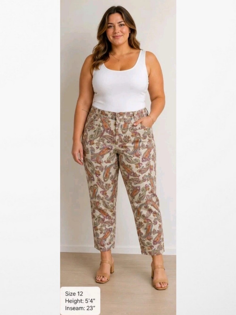 Jockey Cream Paisley Print Slim Crop Pants